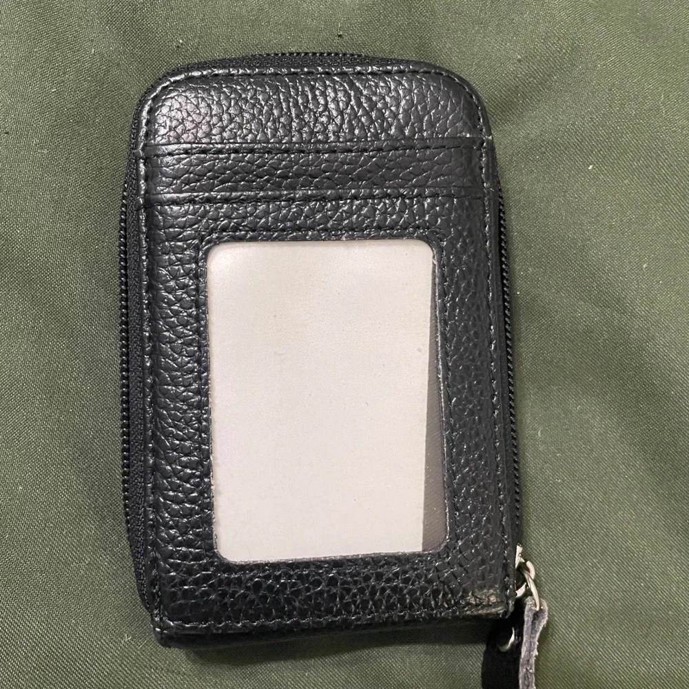Unbranded Card Holder Wallet Unisex OS Black Pebble Grain Accordion Zip Pocket